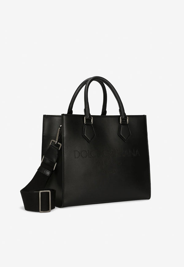 Logo Shopper Bag in Calf Leather