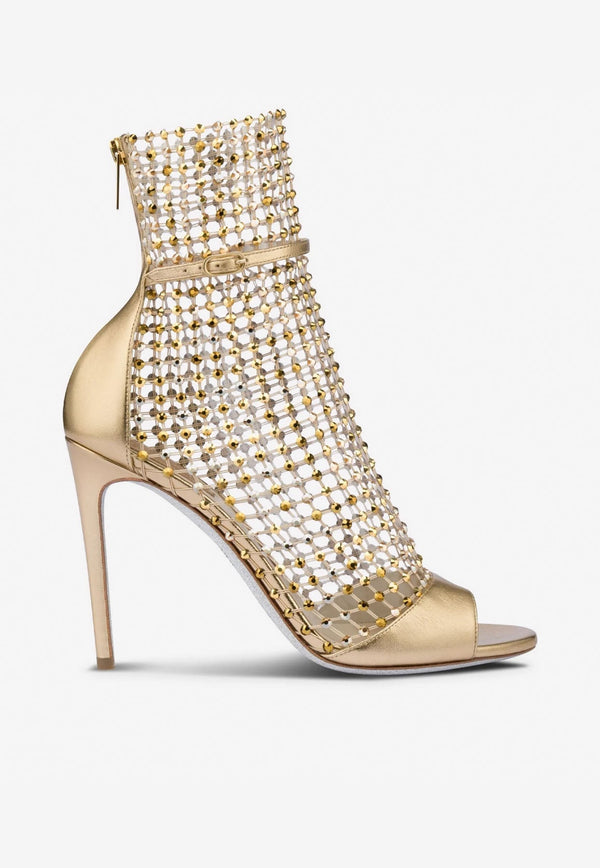 Galaxia 105 Crystal-Embellished Ankle Mesh Sandals