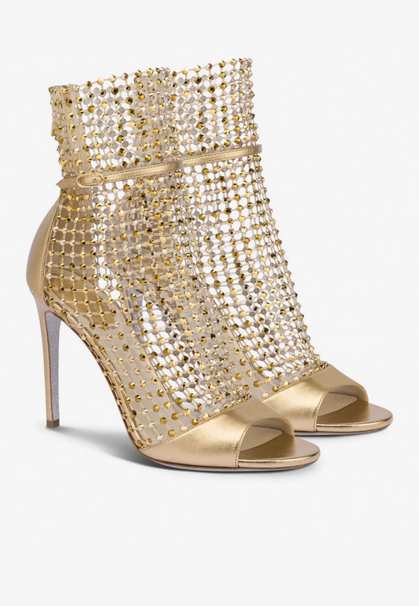 Galaxia 105 Crystal-Embellished Ankle Mesh Sandals