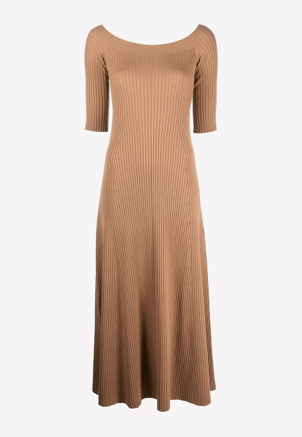 Ribbed Knit Midi Dress in Wool and Cashmere