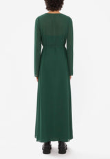 Long-Sleeved Silk Maxi Dress