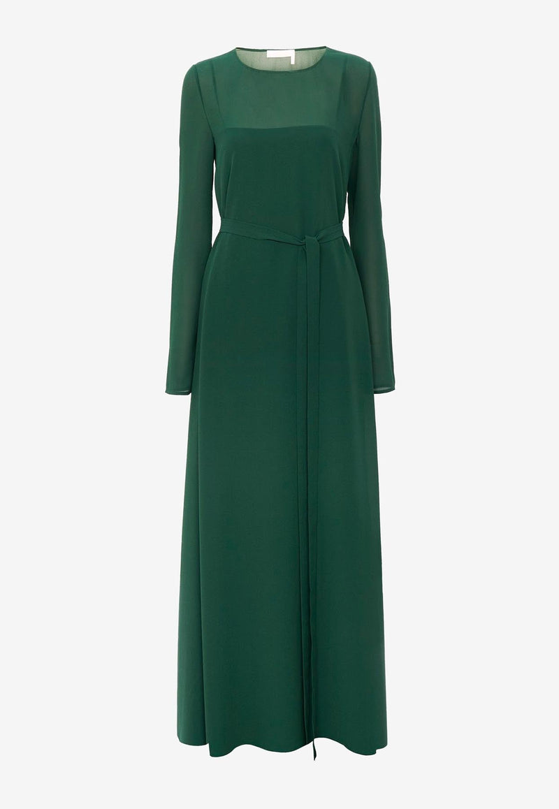 Long-Sleeved Silk Maxi Dress