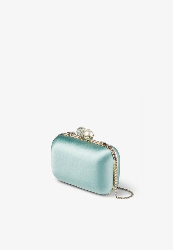 Cloud Pearl and Crystal Clutch in Satin