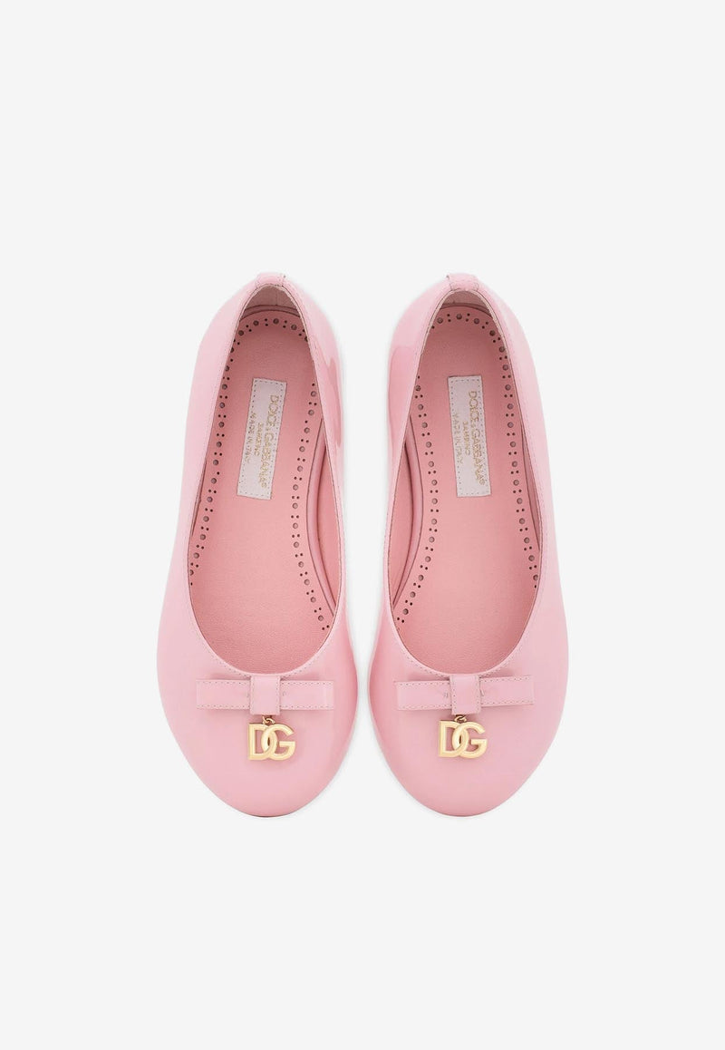 Girls DG Logo Patent Leather Ballet Flats