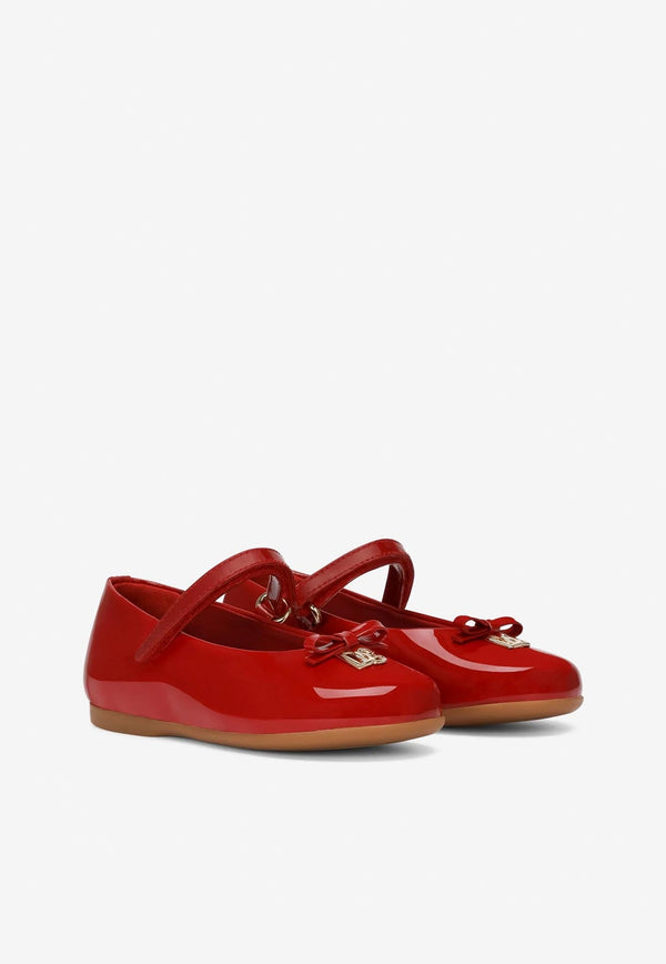 Baby Girls DG Logo Patent Leather Ballet Flats with Strap