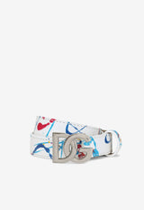 Boys DG Logo Color Splash Print Belt in Calf Leather