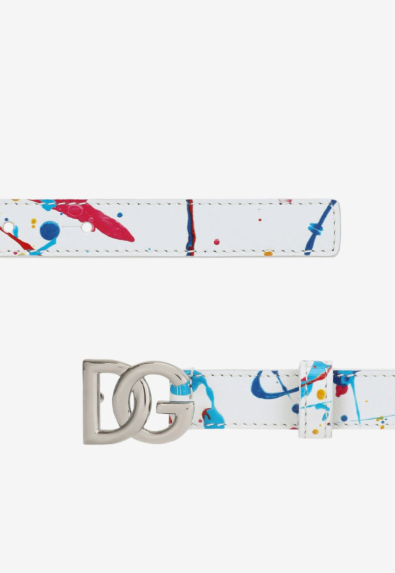 Boys DG Logo Color Splash Print Belt in Calf Leather