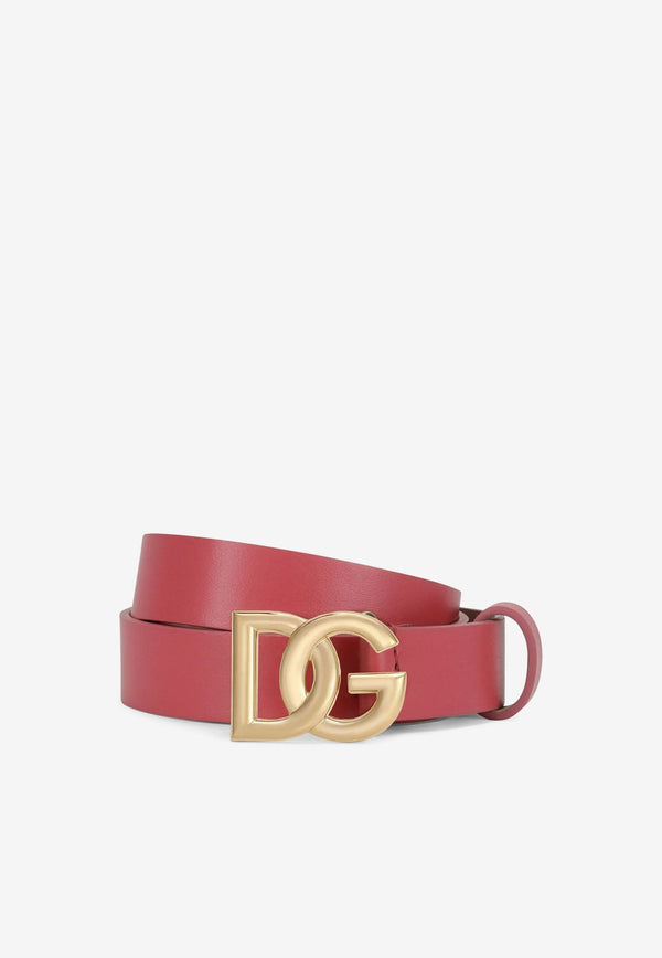 Girls DG Logo Buckle Belt in Calf Leather