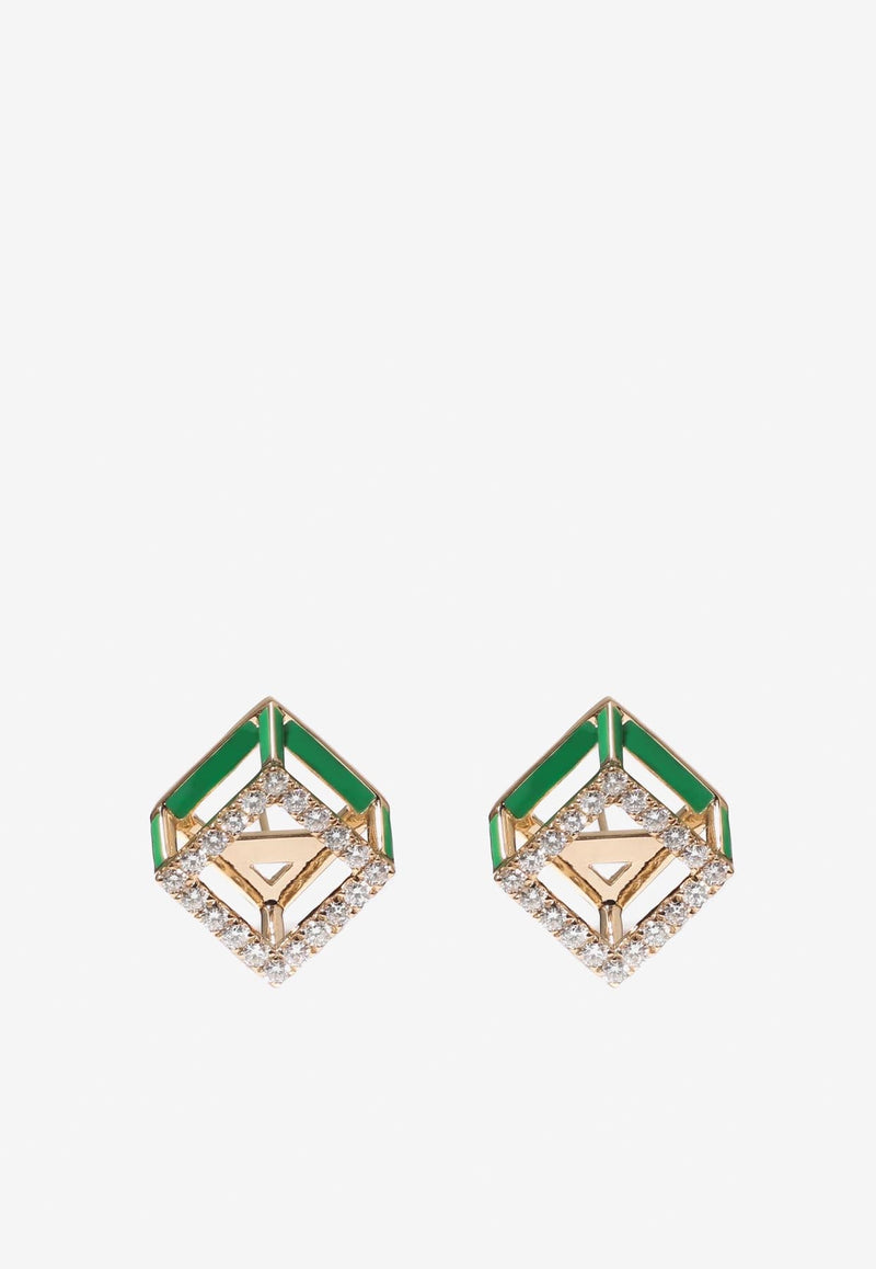 Cube Mirage Diamond Earrings in 18-karat Yellow Gold