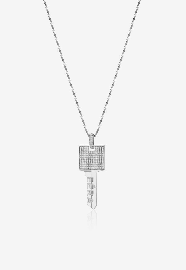 Special Order - Key Necklace in 18-karat White Gold with Diamond Embellishments