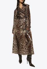 Leopard Print Coated Trench Coat