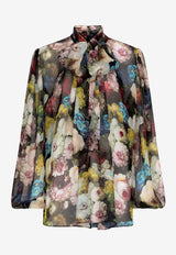 All-Over Floral-Patterned Pussy-Bow Blouse