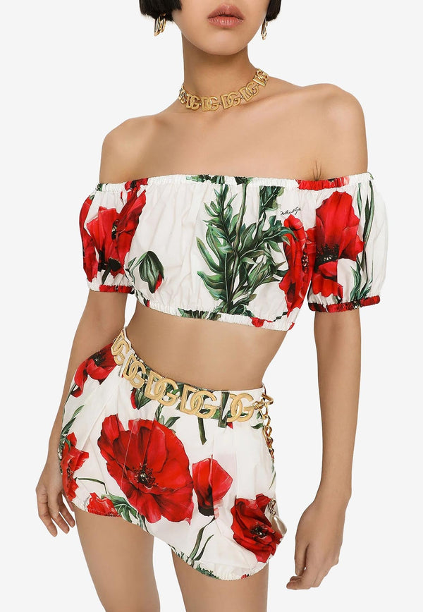 Poppy-Print Cropped Top