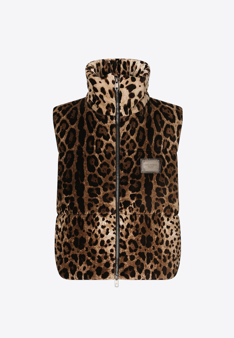 Leopard Print Vest with Logo Plate