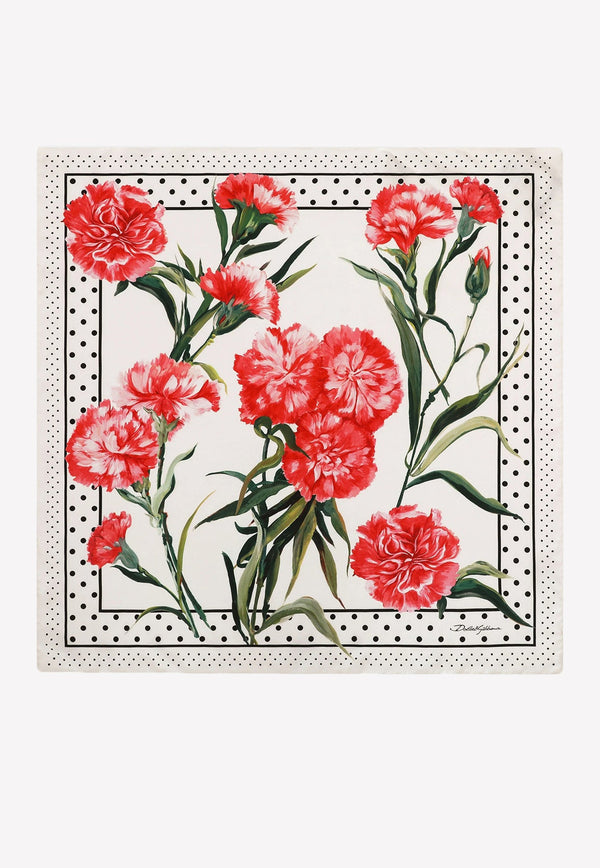 Carnation-Print Twill Silk Scarf