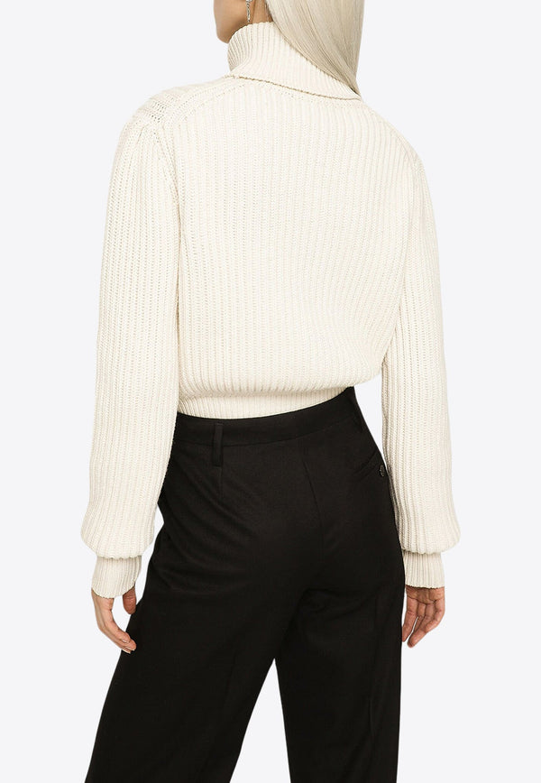 Ribbed Knit Wool Turtleneck Sweater