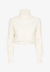 Ribbed Knit Wool Turtleneck Sweater