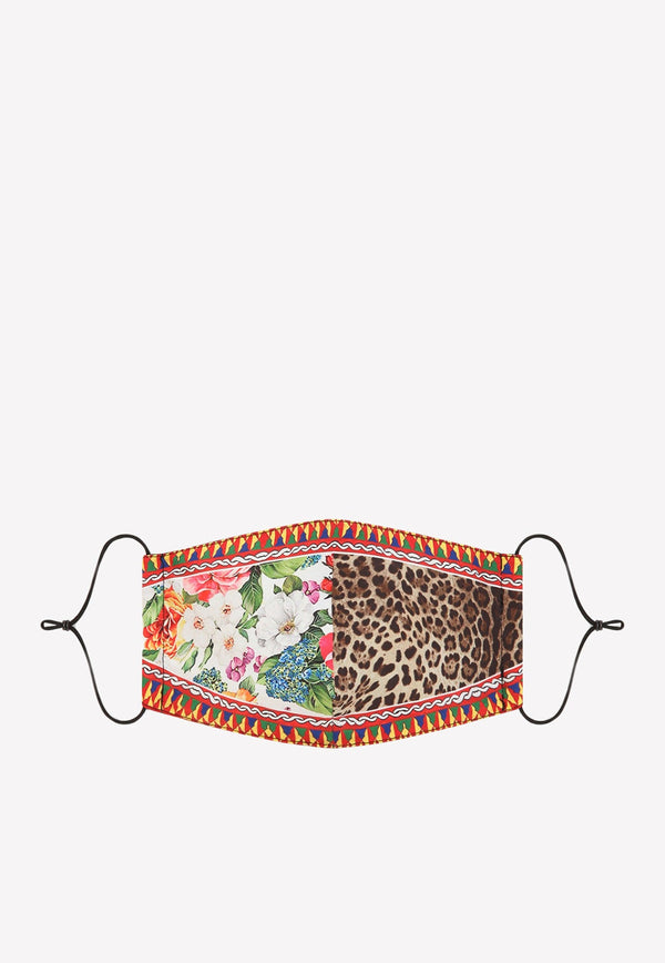 Patchwork Face Mask in Floral and Leopard Stretch Fabric