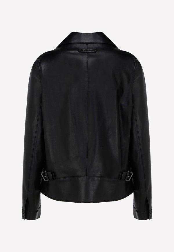 Asymmetric Zip Biker Jacket in Leather