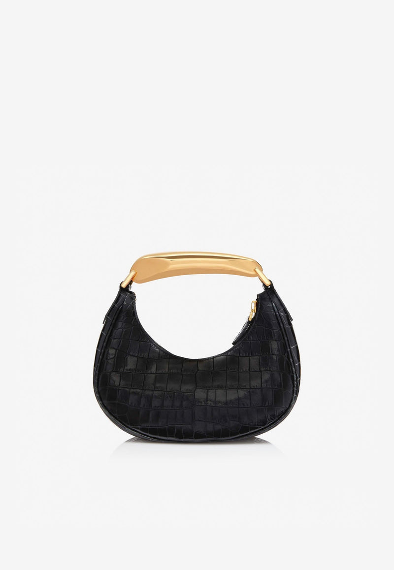 Mini Bianca Hobo Bag in Croc-Embossed Leather