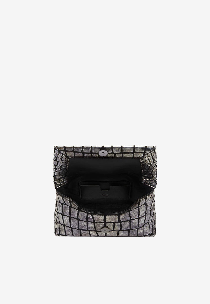 Mini Top Handle Bag in Metallic Croc Embossed Leather