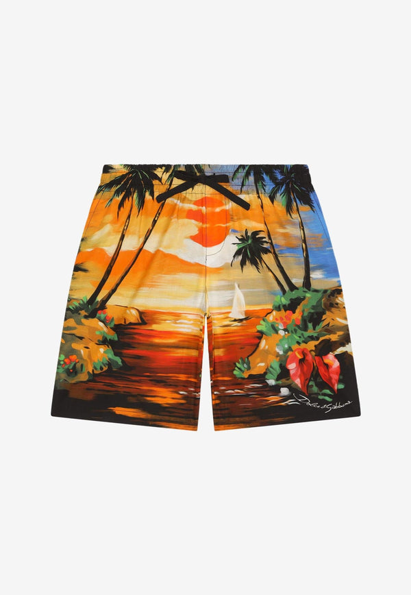 Boys Hawaiian Print Bermuda Shorts