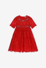 Girls Gemstone-Embellished Lace Dress