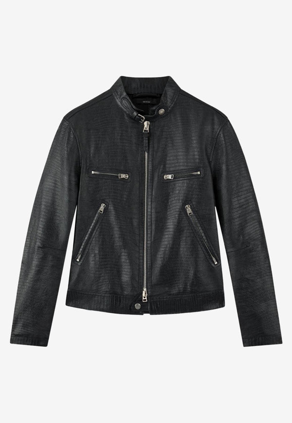 Zip Racer Jacket in Tejus Printed Leather