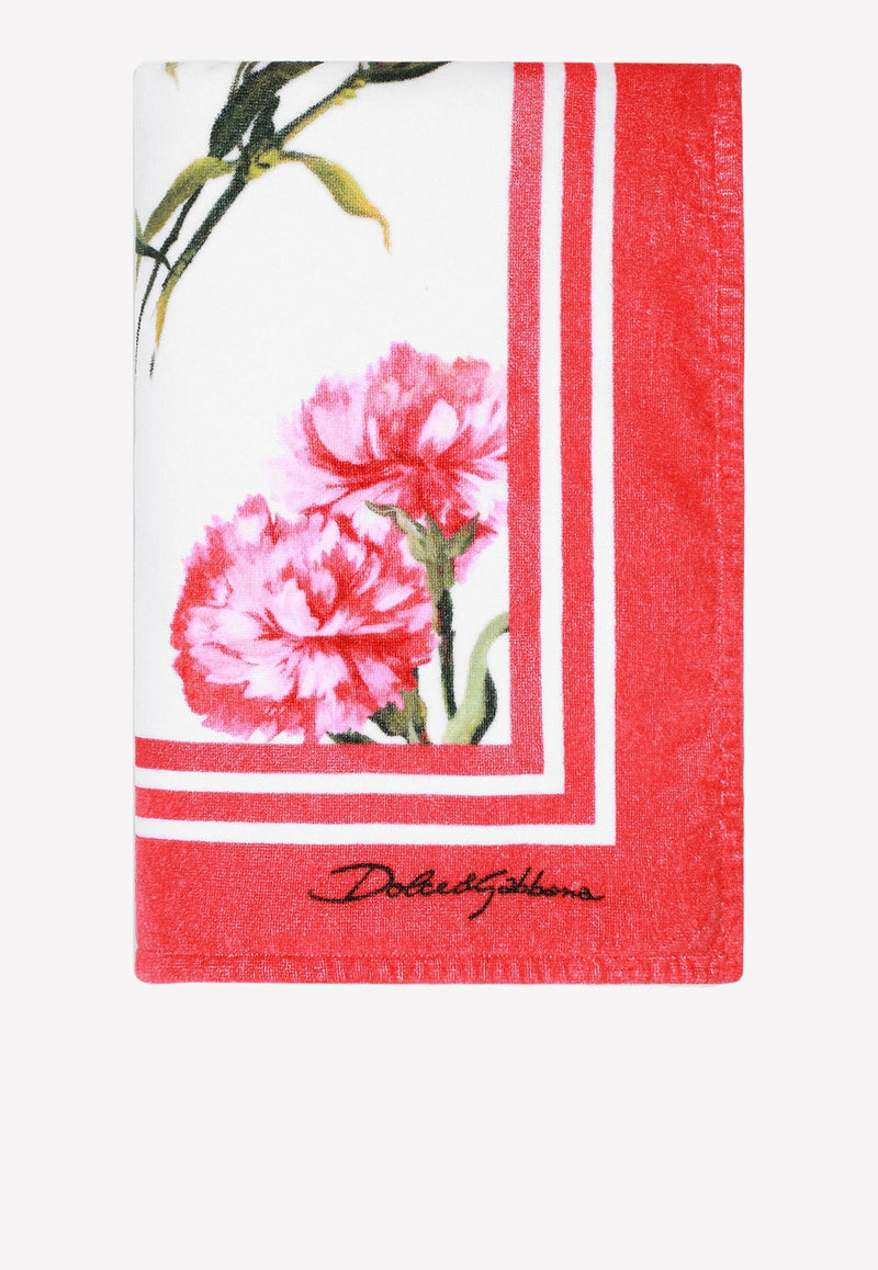 Carnation-Print Terrycloth Beach Towel