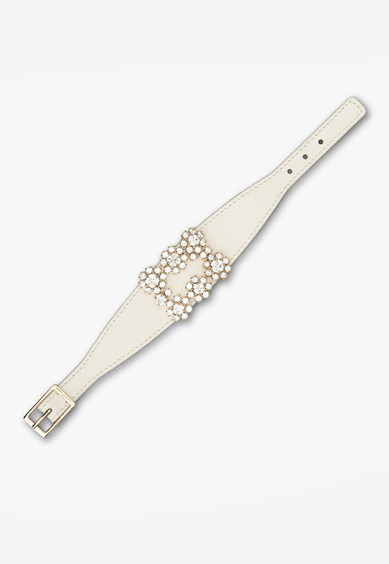 Floral Crystal Buckle Bracelet in Leather