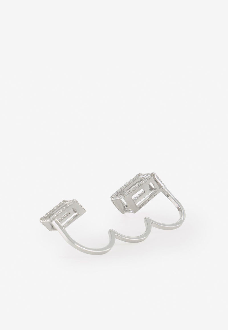 Cube Mirage Three-Finger Diamond Ring in 18-karat White Gold