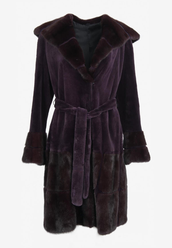 Belted Mink-Fur Coat with Hood