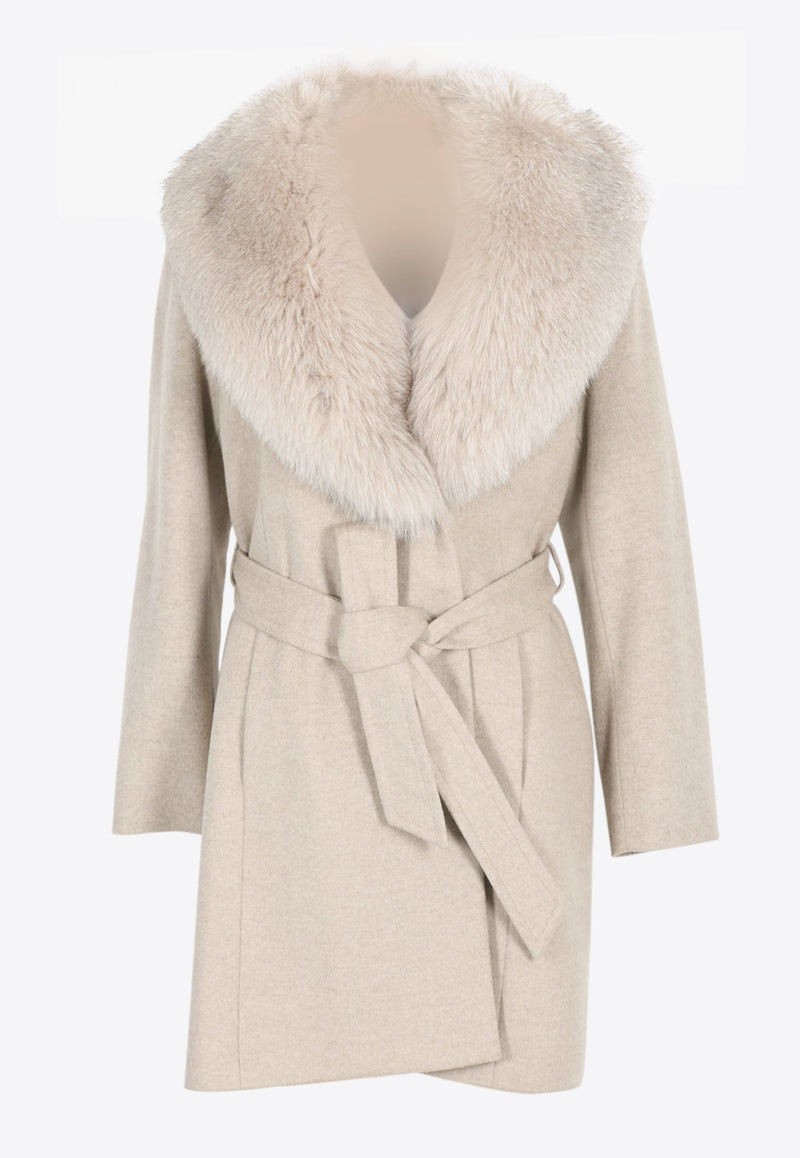 Fox Fur Trimmed Belted Wool Coat