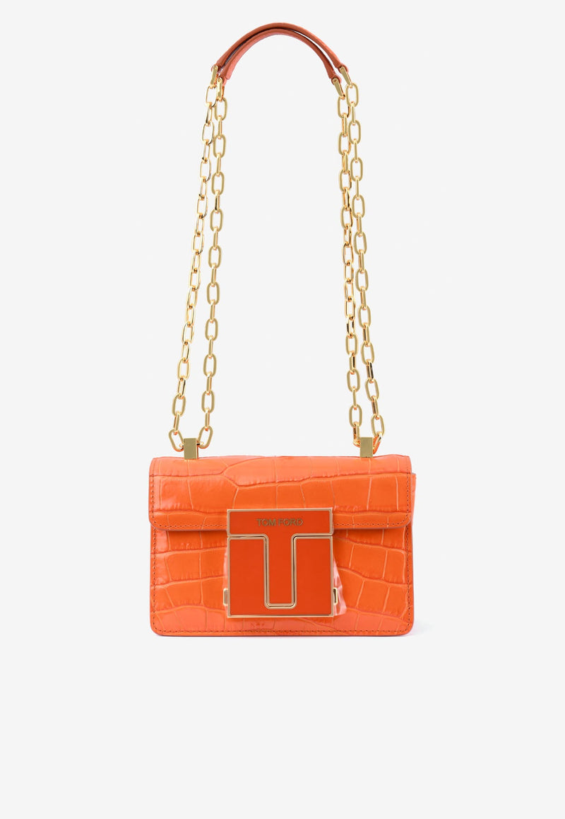 Mini 001 Chain Shoulder Bag in Croc-Embossed Leather