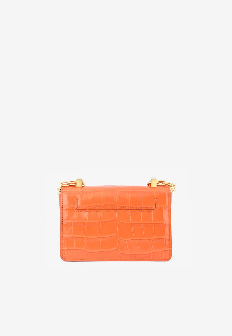 Mini 001 Chain Shoulder Bag in Croc-Embossed Leather