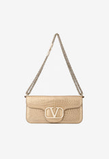 LOCÒ Shoulder Bag in Laminated Crocodile Leather with VLogo Plaque