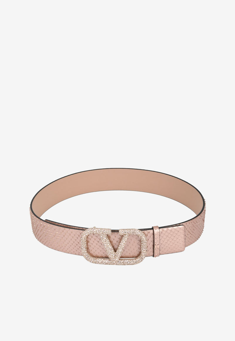 Crusted VLogo Snakeskin Belt