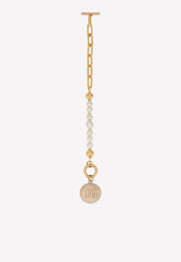 DG Logo Coin Pearl and Chain Bracelet