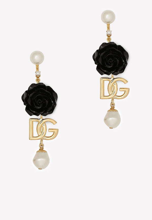 Rose and DG Logo Drop Earrings