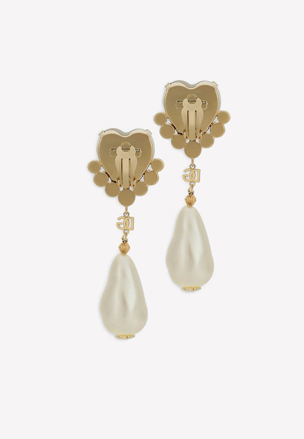 Clip-On Crystal and Pearl Drop Earrings