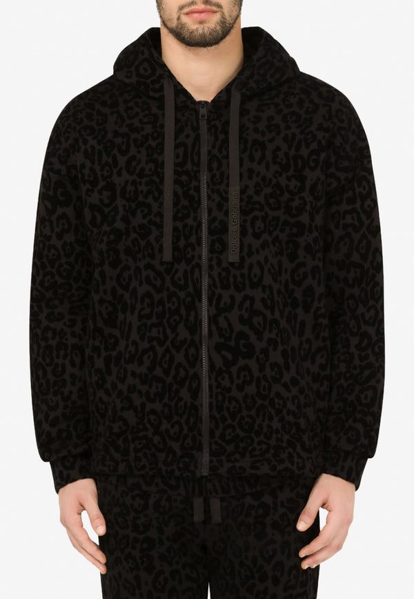 Leopard Print Cotton Hooded Sweatshirt