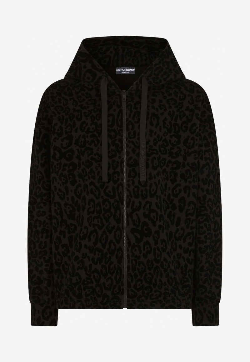 Leopard Print Cotton Hooded Sweatshirt