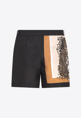 Leopard Print Nylon Swim Shorts