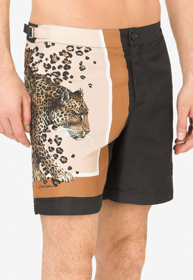 Leopard Print Nylon Swim Shorts