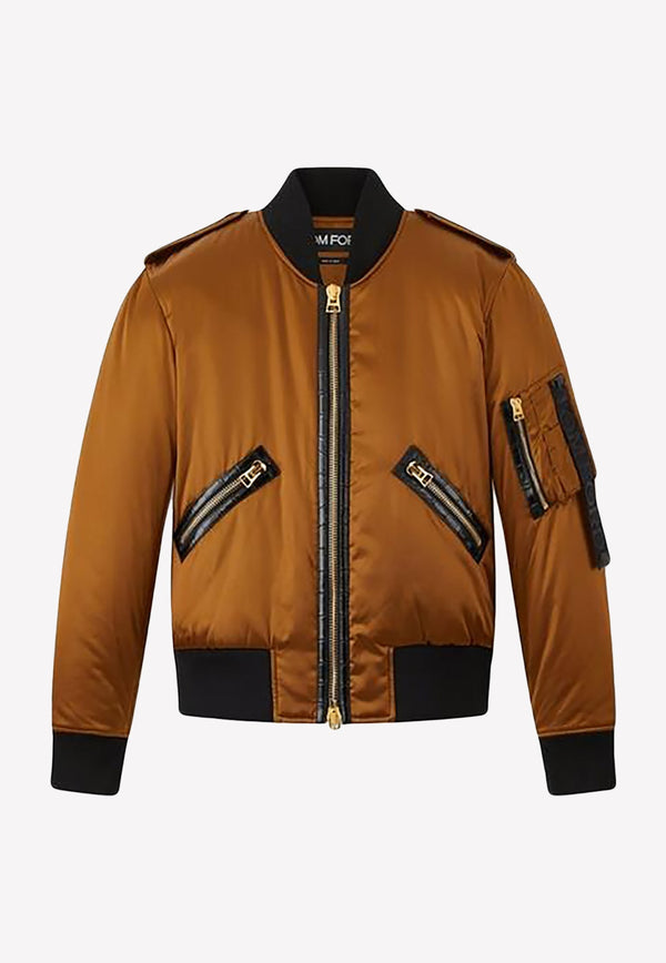 Leather-Trimmed Bomber Jacket in Lux Nylon