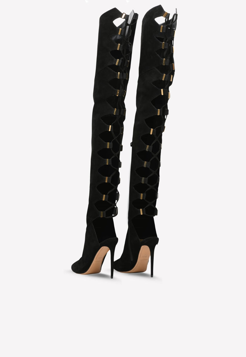 115 Lace-up Suede Leather Knee-High Boots